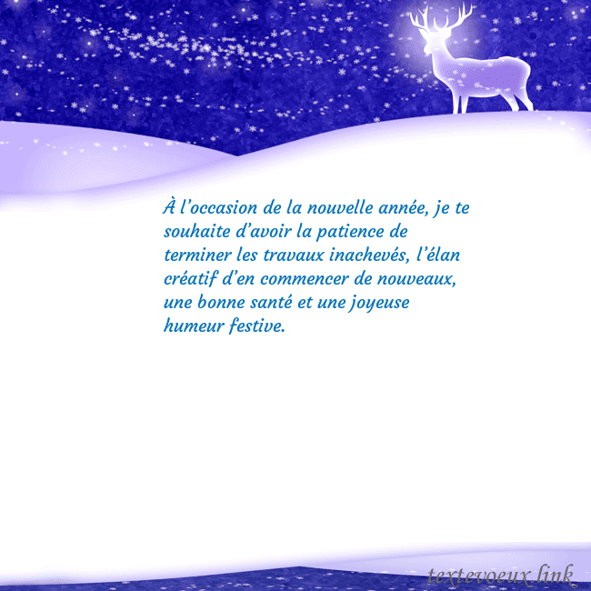 Carte de vœux avec de la neige et un cerf brillant À l’occasion de la nouvelle année, je te souhaite Carte de vœux avec de la neige et un cerf brillant