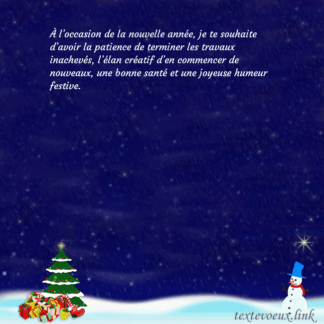 Carte postale avec le Père Noël, l'arbre de Noël et les cadeaux À l’occasion de la nouvelle année, je te souhaite Carte postale avec le Père Noël, l'arbre de Noël et les cadeaux