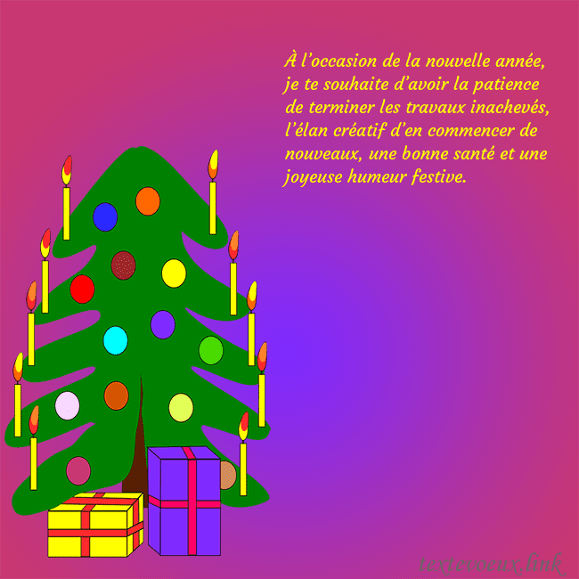Carte postale avec un sapin de Noël peint À l’occasion de la nouvelle année, je te souhaite Carte postale avec un sapin de Noël peint