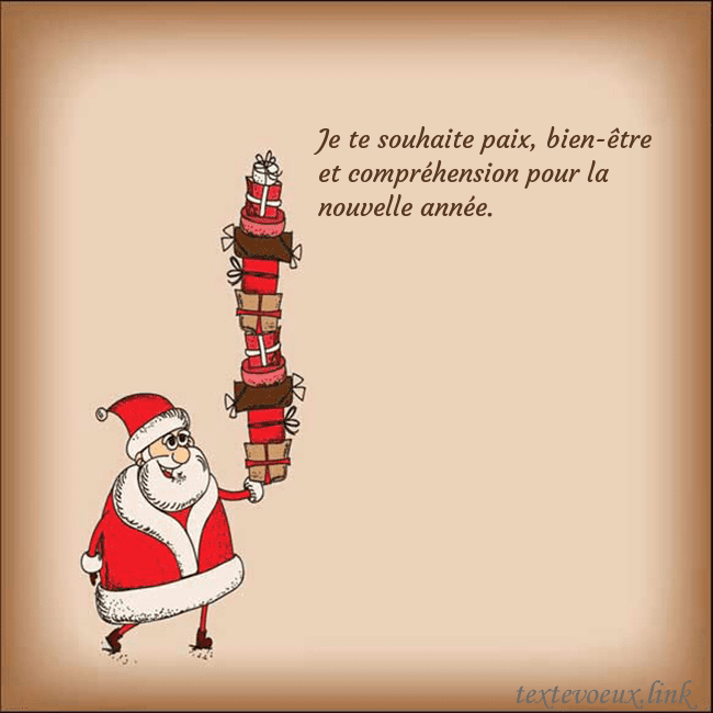 Carte de vœux avec le Père Noël et les cadeaux