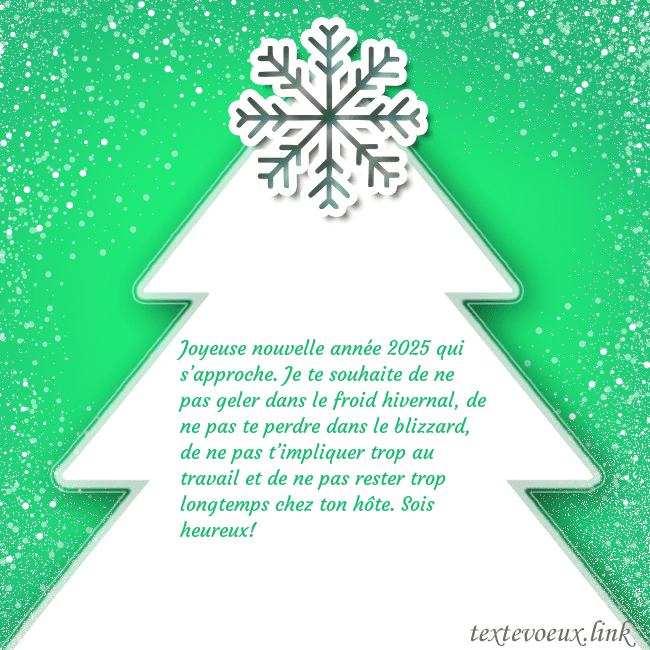 Carte postale avec un grand sapin de Noël blanc sur fond vert