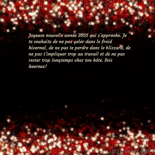 Carte postale animée clignotante noir et rouge Joyeuse nouvelle année 2026 qui s’approche. Je te Carte postale animée clignotante noir et rouge