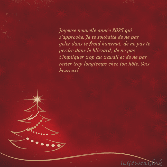 Carte de Noël rouge avec sapin de Noël doré Joyeuse nouvelle année 2026 qui s’approche. Je te Carte de Noël rouge avec sapin de Noël doré