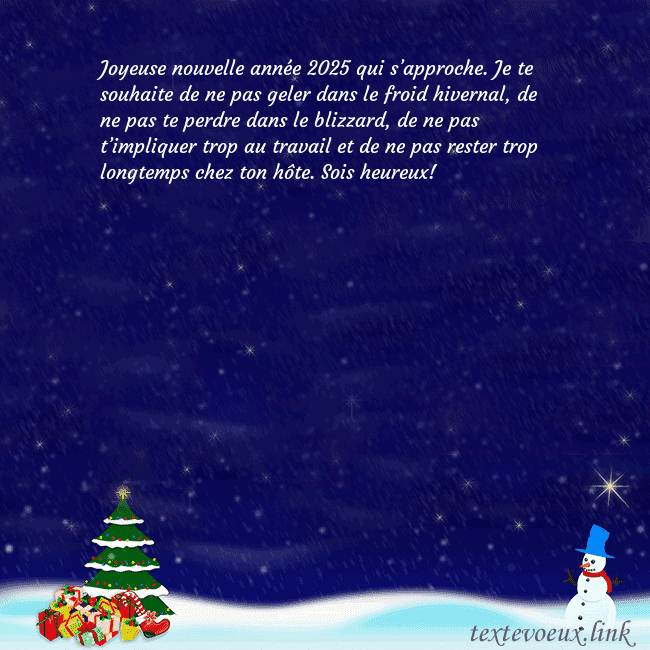 Carte postale avec le Père Noël, l'arbre de Noël et les cadeaux Joyeuse nouvelle année 2026 qui s’approche. Je te Carte postale avec le Père Noël, l'arbre de Noël et les cadeaux