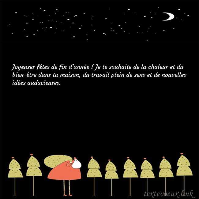 Carte de vœux avec le père Noël et les arbres de Noël
