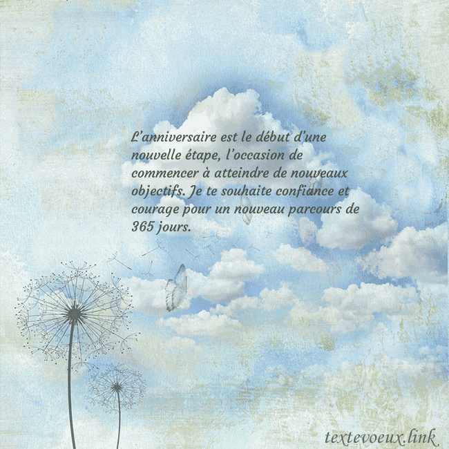 Carte de voeux avec nuages, duvet de pissenlit et papillon