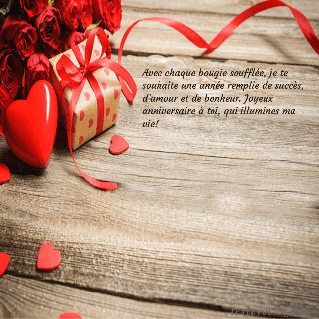 Carte de vœux avec coeur rouge et cadeau
