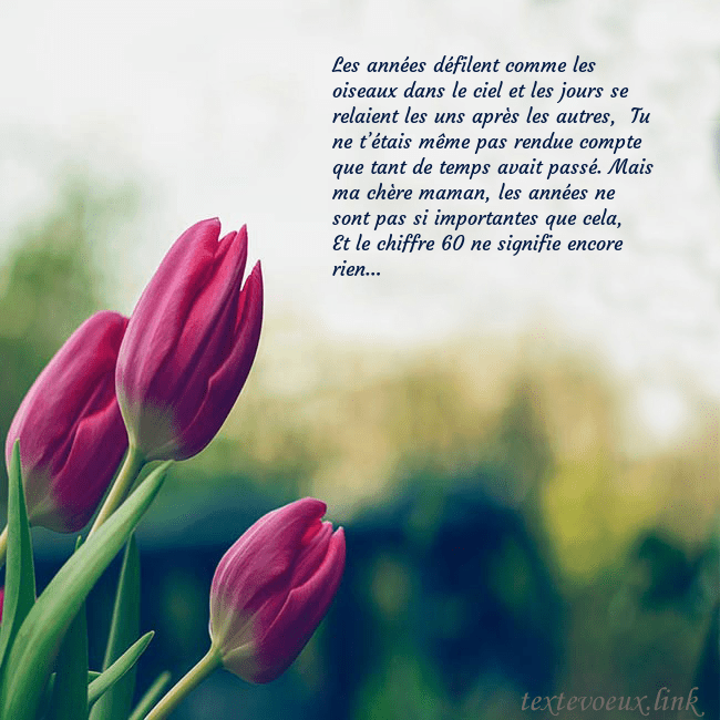 Carte d'anniversaire avec trois tulipes rouges