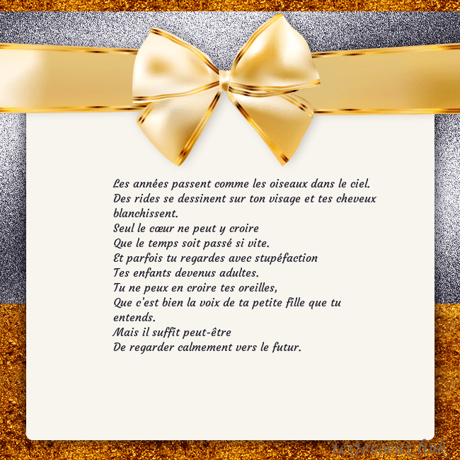 Cartes de vœux avec un grand ruban d'or Les années passent comme les oiseaux dans le ciel. Cartes de vœux avec un grand ruban d'or