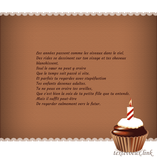 Carte de vœux avec cupcake et bougie Les années passent comme les oiseaux dans le ciel. Carte de vœux avec cupcake et bougie