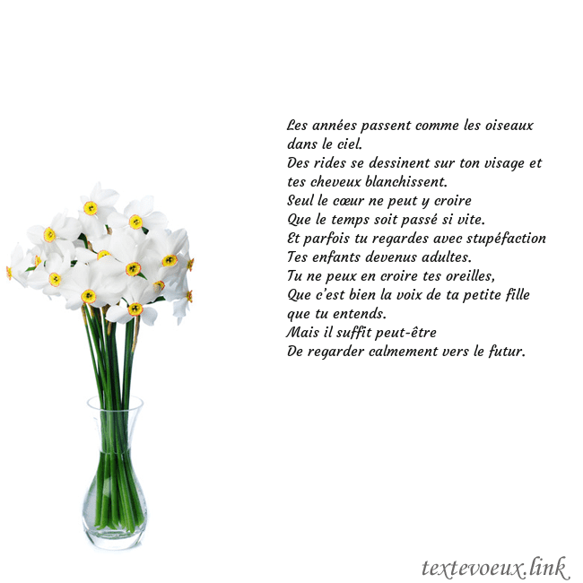 Carte de vœux avec des jonquilles Les années passent comme les oiseaux dans le ciel. Carte de vœux avec des jonquilles