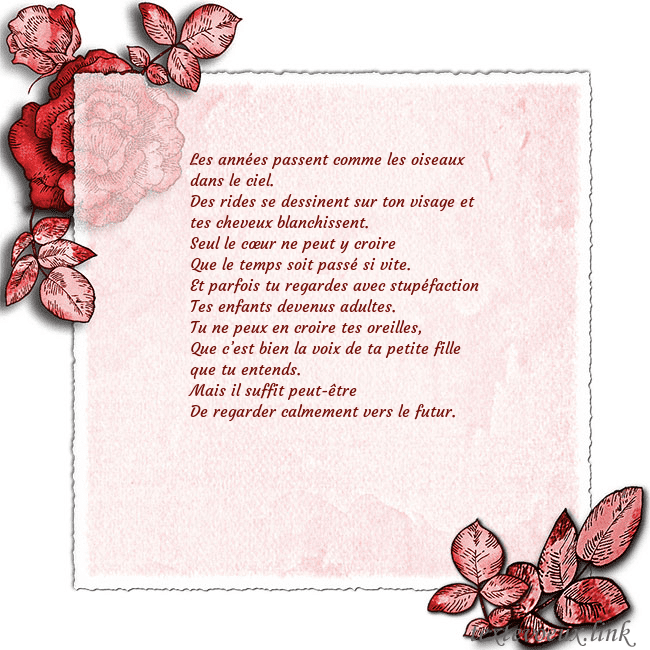 Carte de voeux avec des roses dans les coins Les années passent comme les oiseaux dans le ciel. Carte de voeux avec des roses dans les coins