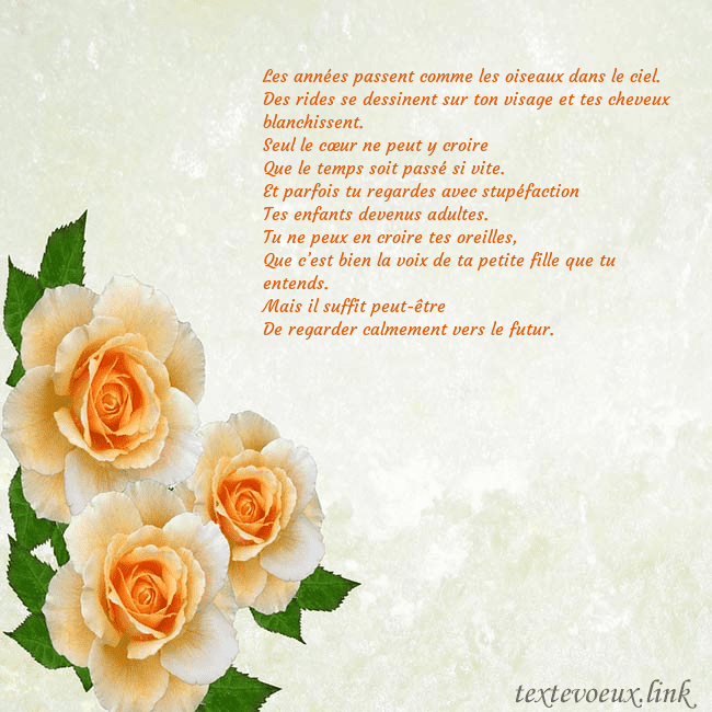 Carte d'anniversaire avec des roses jaunes Les années passent comme les oiseaux dans le ciel. Carte d'anniversaire avec des roses jaunes