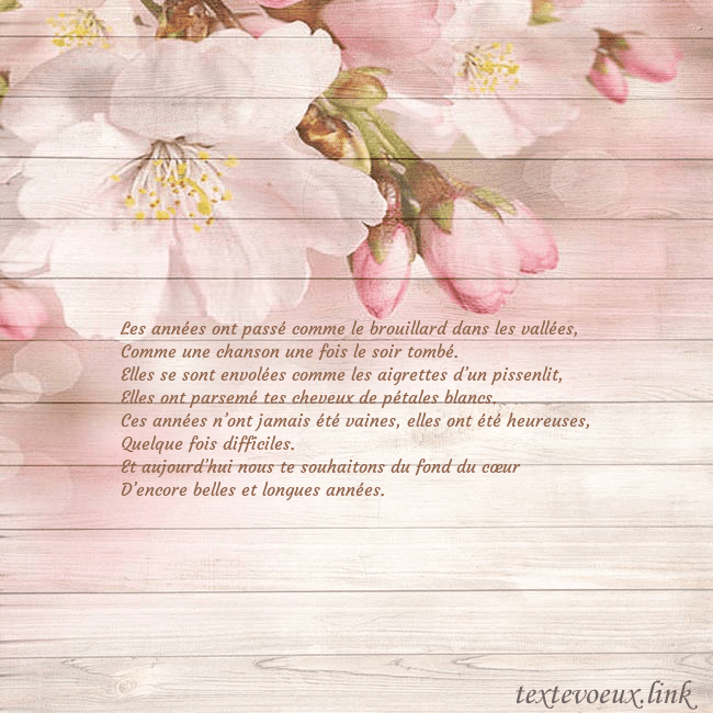 Carte de voeux avec des fleurs de pommier Les années ont passé comme le brouillard dans les Carte de voeux avec des fleurs de pommier