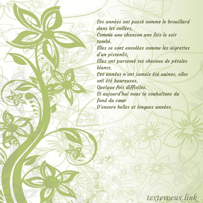Carte de voeux avec des fleurs peintes en vert Les années ont passé comme le brouillard dans les Carte de voeux avec des fleurs peintes en vert