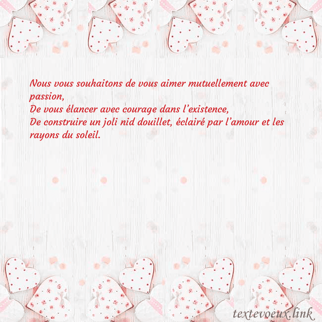 Carte de vœux avec coeurs blancs Nous vous souhaitons de vous aimer mutuellement av Carte de vœux avec coeurs blancs