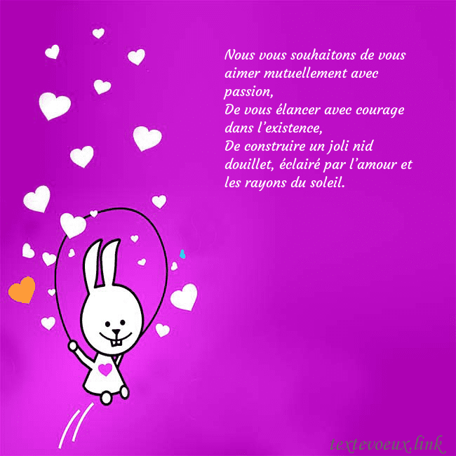 Carte de voeux avec un drôle de lapin Nous vous souhaitons de vous aimer mutuellement av Carte de voeux avec un drôle de lapin