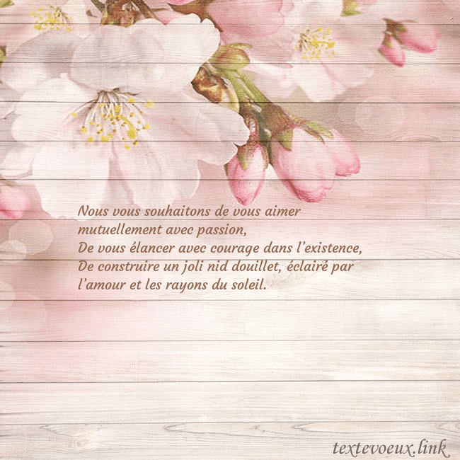 Carte de voeux avec des fleurs de pommier Nous vous souhaitons de vous aimer mutuellement av Carte de voeux avec des fleurs de pommier