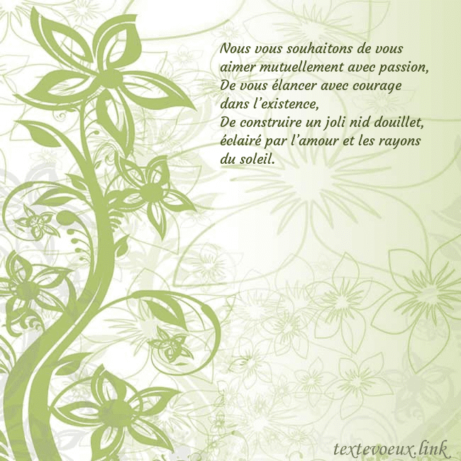 Carte de voeux avec des fleurs peintes en vert Nous vous souhaitons de vous aimer mutuellement av Carte de voeux avec des fleurs peintes en vert