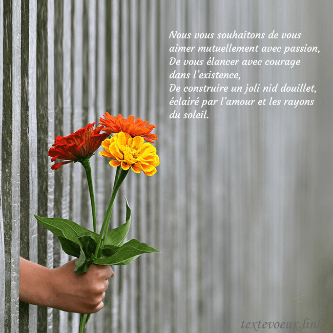 Carte électronique avec un bouquet de fleurs Nous vous souhaitons de vous aimer mutuellement av Carte électronique avec un bouquet de fleurs