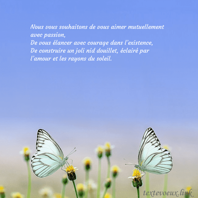 Carte de mariage avec deux papillons Nous vous souhaitons de vous aimer mutuellement av Carte de mariage avec deux papillons