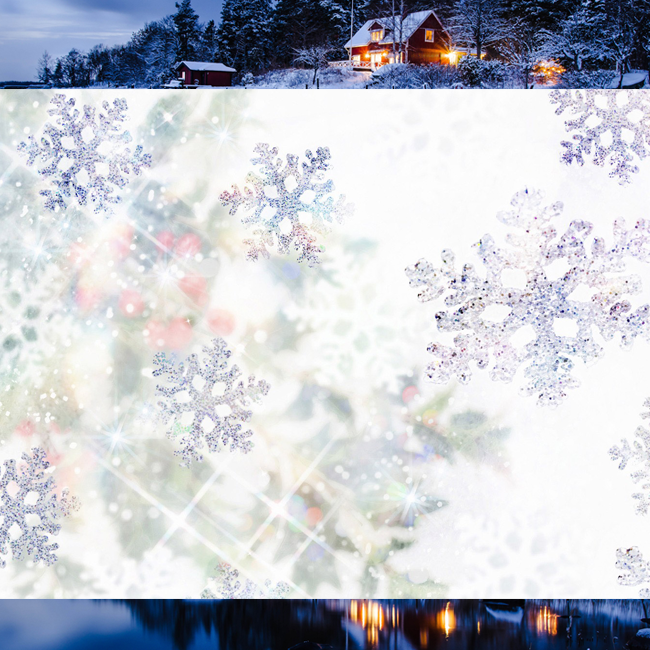 Cartes de Noël Carte postale avec village et flocons de neige