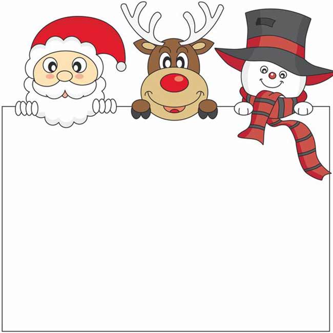 Cartes de Noël Carte de vœux avec le père Noël, le cerf et le bonhomme de neige