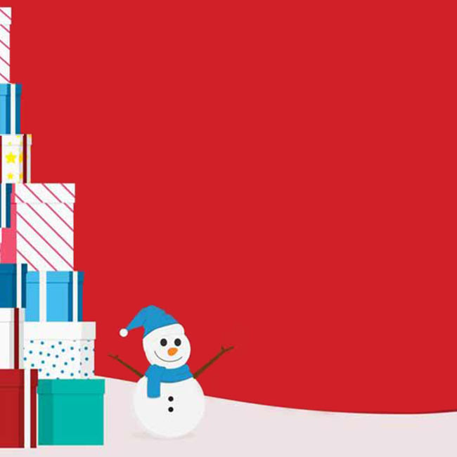 Cartes de Noël Carte de vœux avec bonhomme de neige et cadeaux