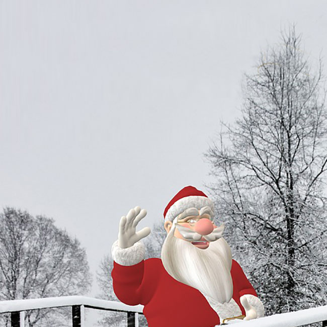 Cartes de Noël Carte postale avec le Père Noël et les arbres enneigés